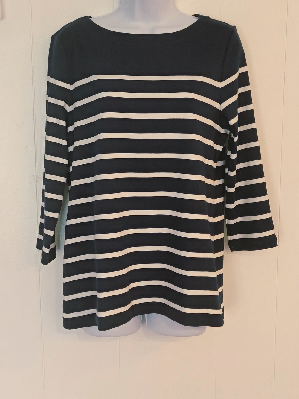 Striped Black and White Boatneck Long Sleeve Tee
